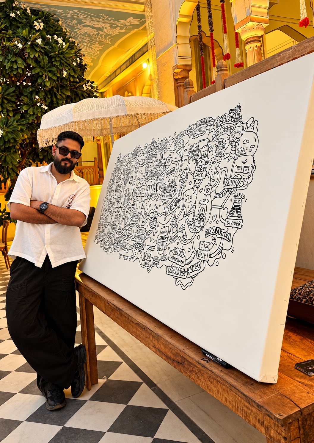 Live doodle board at a palace wedding