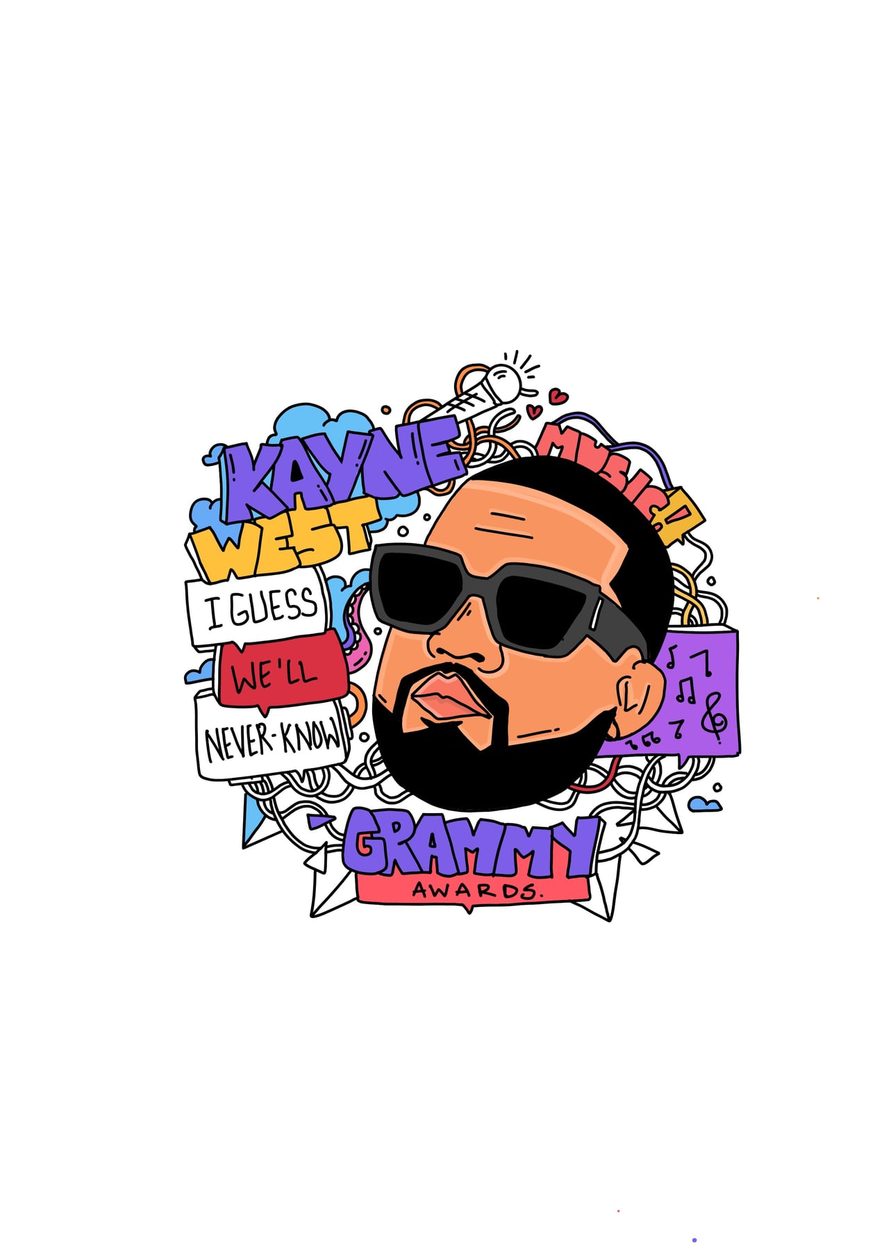 Colourful life-story doodle portrait