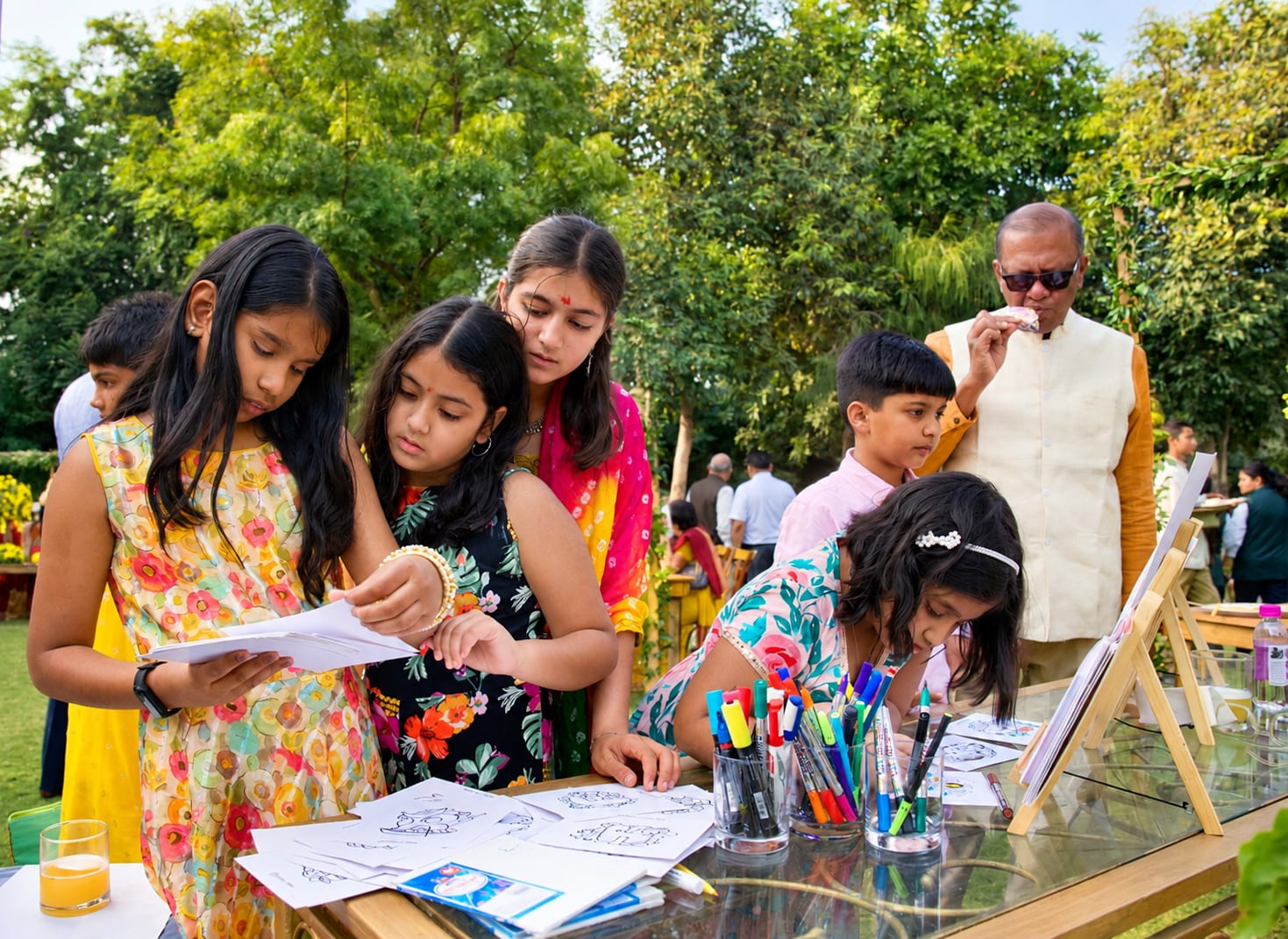 Kids doodling together at a workshop
